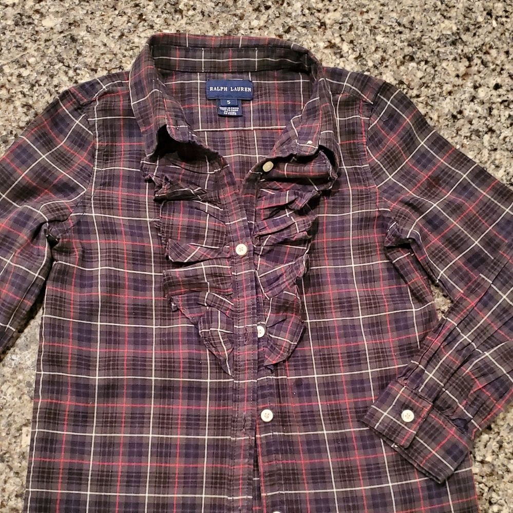 Ralph Lauren Ruffled Plaid Blouse
